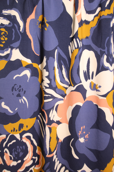 Blue viscose with painted flowers - €26/m