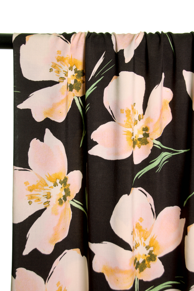 Black viscose with white flowers - €26/m