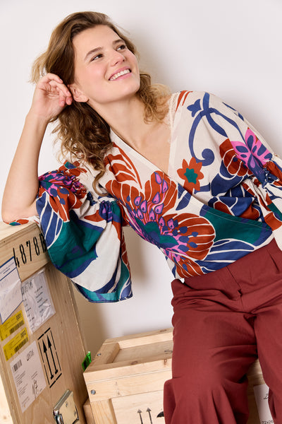 Grote abstracte bloemen katoen - €26/m