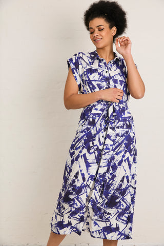 Viscose with white and blue graphic print - €26/m