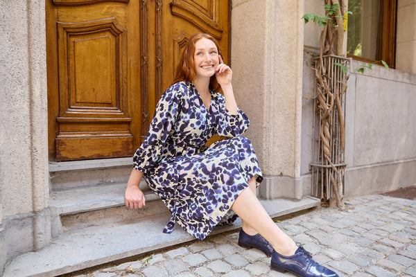 Viscose à imprimé animal bleu - €26/m