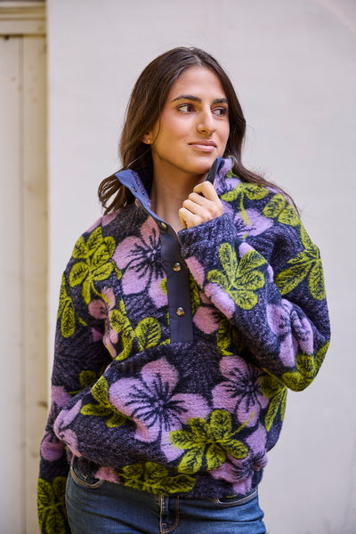 Laine fleurs violet et vert - €29,9/m