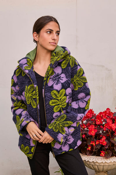 Laine fleurs violet et vert - €29,9/m