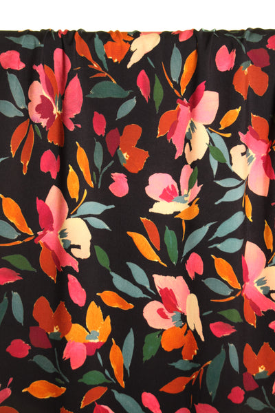 Black viscose with colourful flowers - €26/m