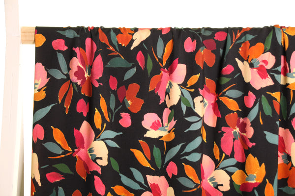 Black viscose with colourful flowers - €26/m