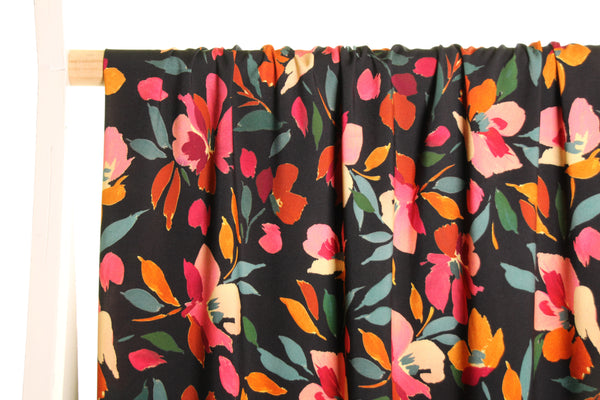 Black viscose with colourful flowers - €26/m