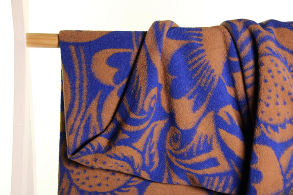 Laine à fleurs abstraites en bleue & brune - €29,9/m
