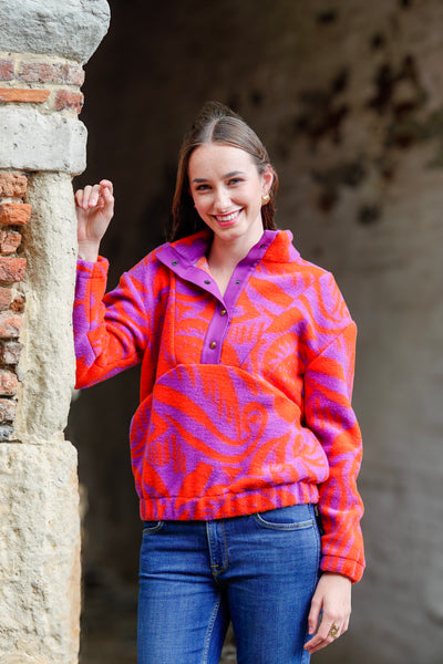 Laine à fleurs abstraites en violet & orange - €29,9/m