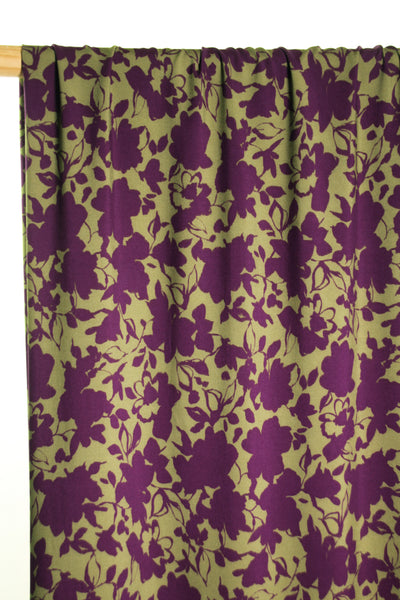 Khaki viscose with purple flowers - €26/m