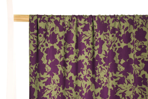 Khaki viscose with purple flowers - €26/m