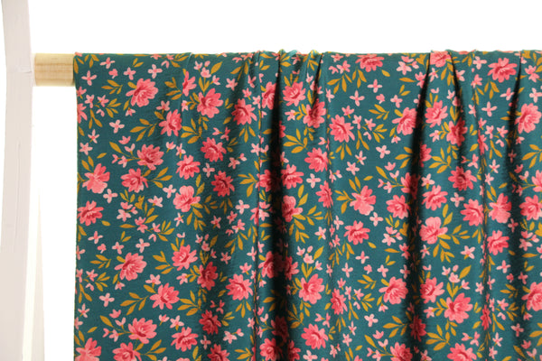 Green little flowers textured viscose - €26/m