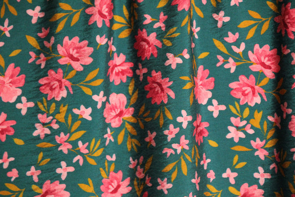 Green little flowers textured viscose - €26/m