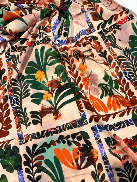 Coupon échantillon - Viscose colorée à carreaux estivaux