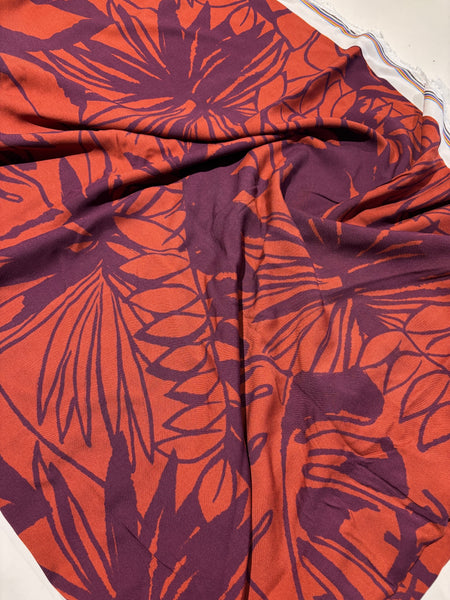 Coupon échantillon - Viscose brun roux à imprimé feuilles