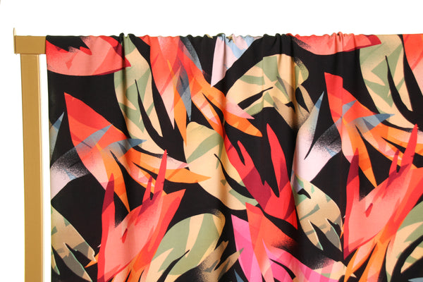 Black viscose with coloured plant leaves - €26/m