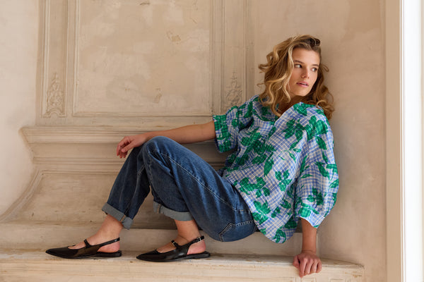 Zacht geruite textuur-viscose - €26/m