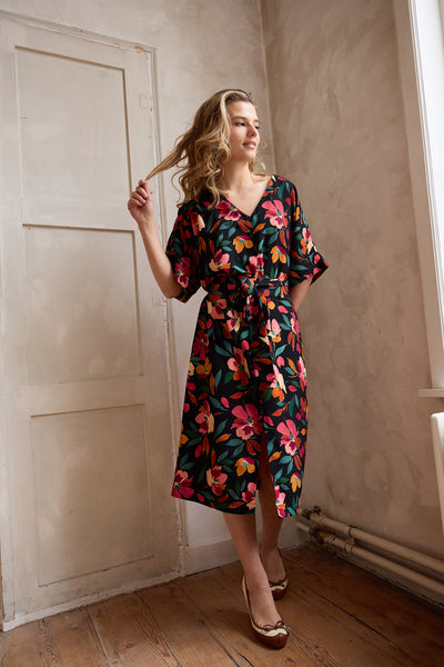 Black viscose with colourful flowers - €26/m