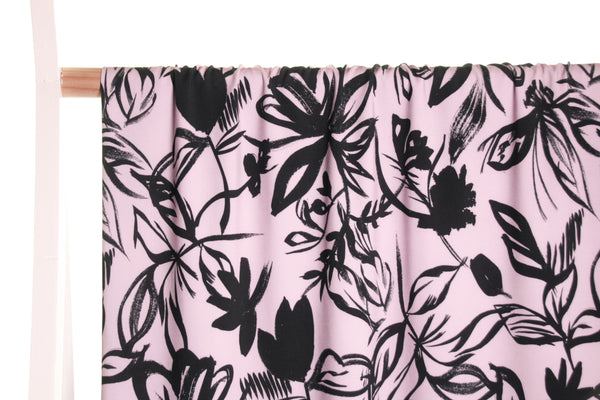 Viscose lilas à imprimé de fleurs noires - €26/m