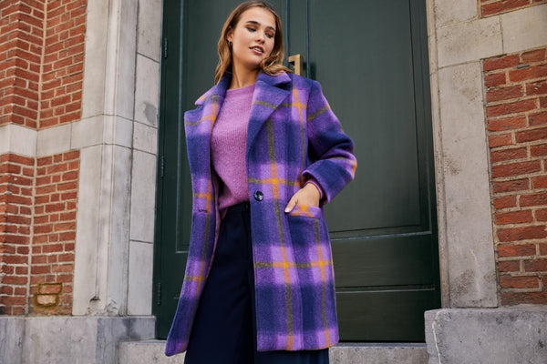 Lilac and blue checked wool blend - €33,5/m