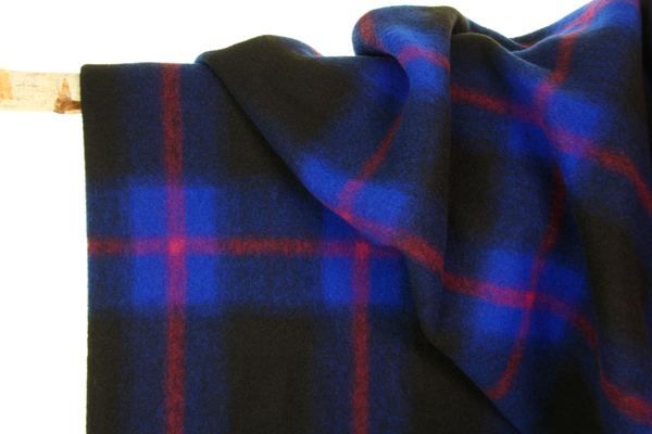 -30% - Last piece 1,3 m - Black and royal blue checked wool blend - €30,49